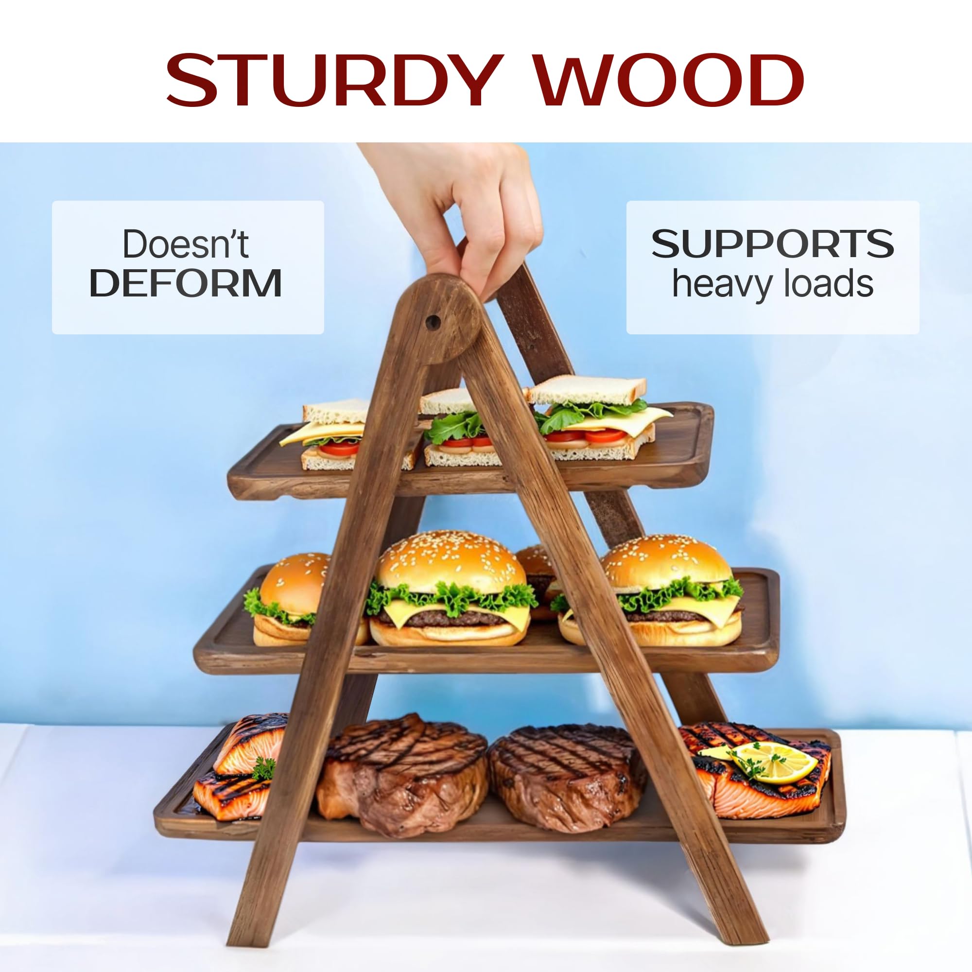 3 Tier Serving Tray 17 Inch Wooden Tiered Tray Stand