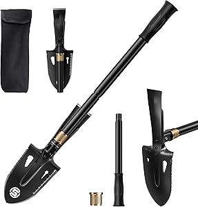 SUNPOW Shovels for Digging, Camping Shovel, Portable Shovel for Gardening, Digging, Metal Detecting, Hiking, Car Emergency - Multifunctional Lightweight Outdoor Shovel