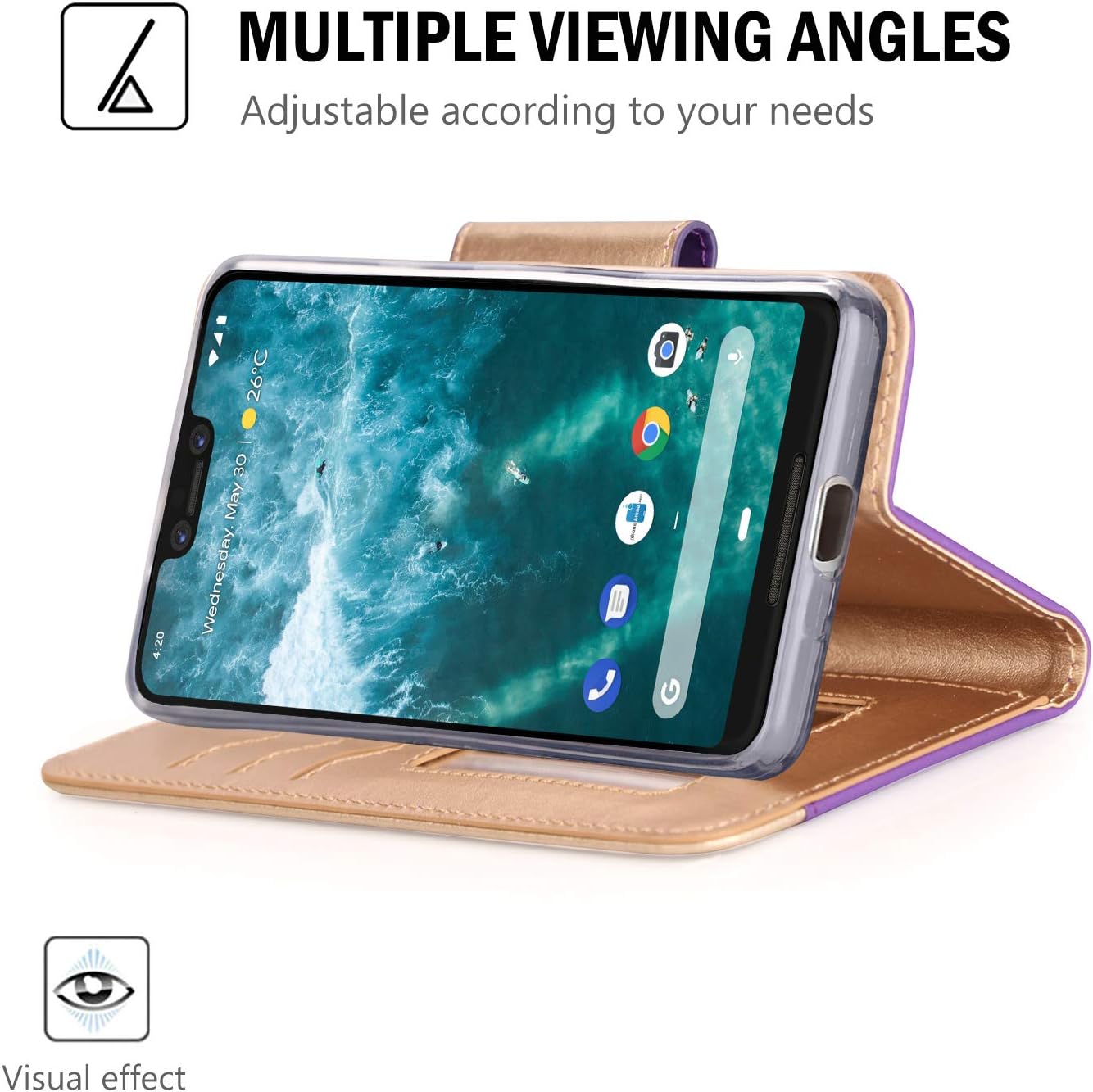 ProCase Wallet Case for Google Pixel 3 XL, Flip Kickstand Case with Card Slots Mirror Wristlet, Folding Stand Protective Cover for Google Pixel 3XL (2018 Release) -Purple