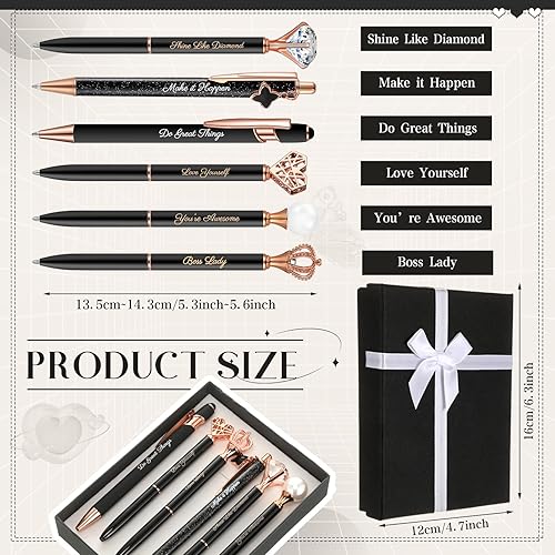 Miniatura 2 de 6 bolígrafos elegantes para mujer, bolígrafo de diamantes de cristal para diario, bonito bolígrafo con purpurina con caja, regalos inspiradores para