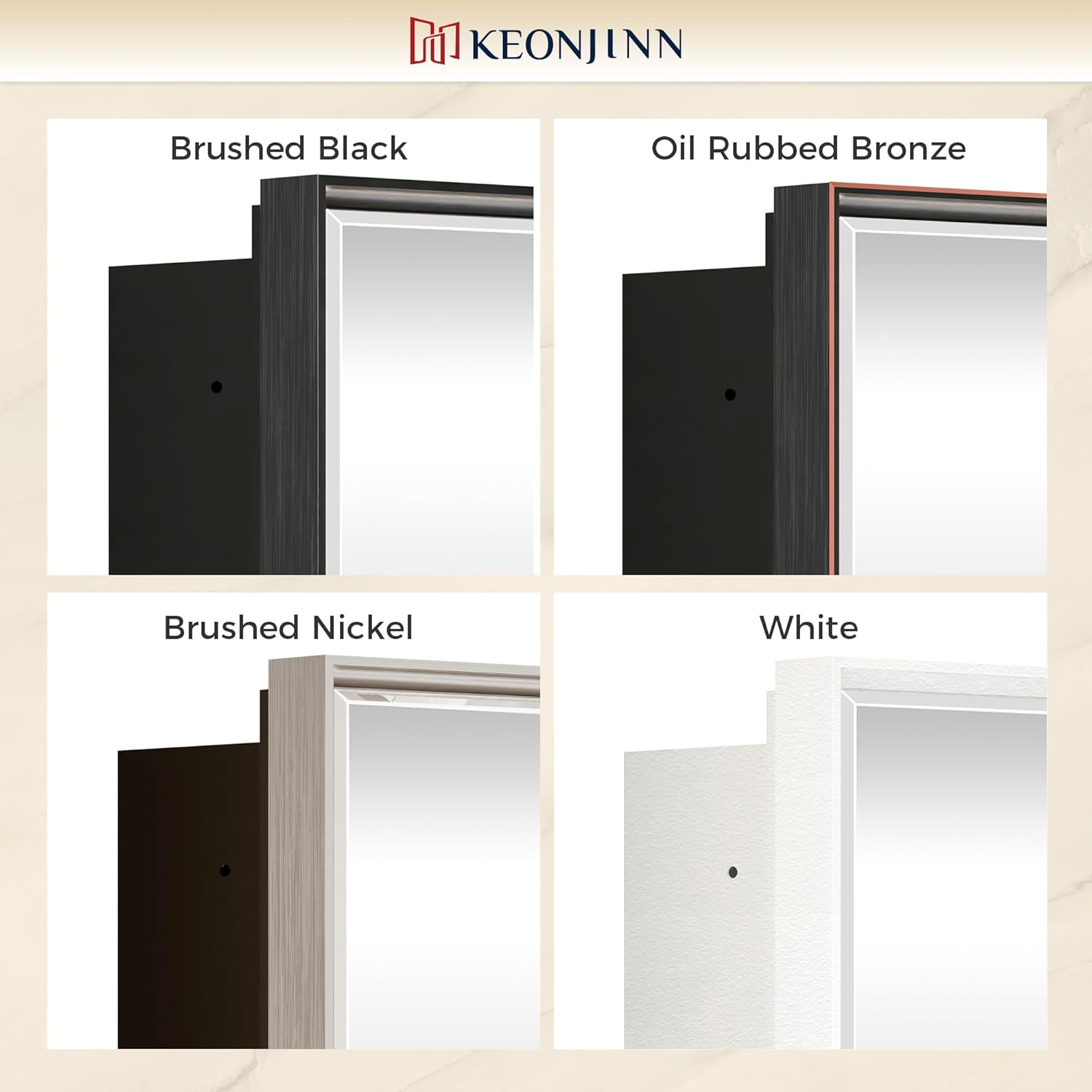 Keonjinn 20" x 26" White Medicine Cabinets for Bathroom with Mirror, Recessed or Surface Wall-Mounted Aluminum Alloy Framed Beveled Mirror, Single Door Farmhouse Bathroom Mirror with Storage Cabinet