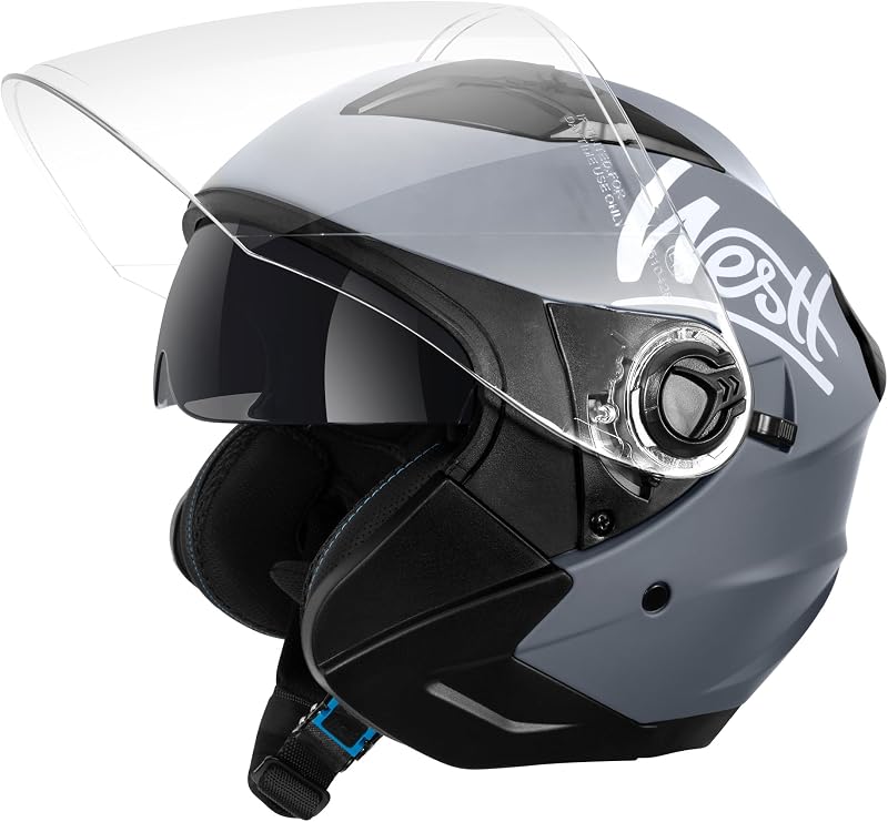 Westt Jet Bukósisak Dupla Napellenzővel - M méret Motorkerékpár, Robogó, Chopper Félnyitott Sisak ECE DOT Tanúsítvánnyal