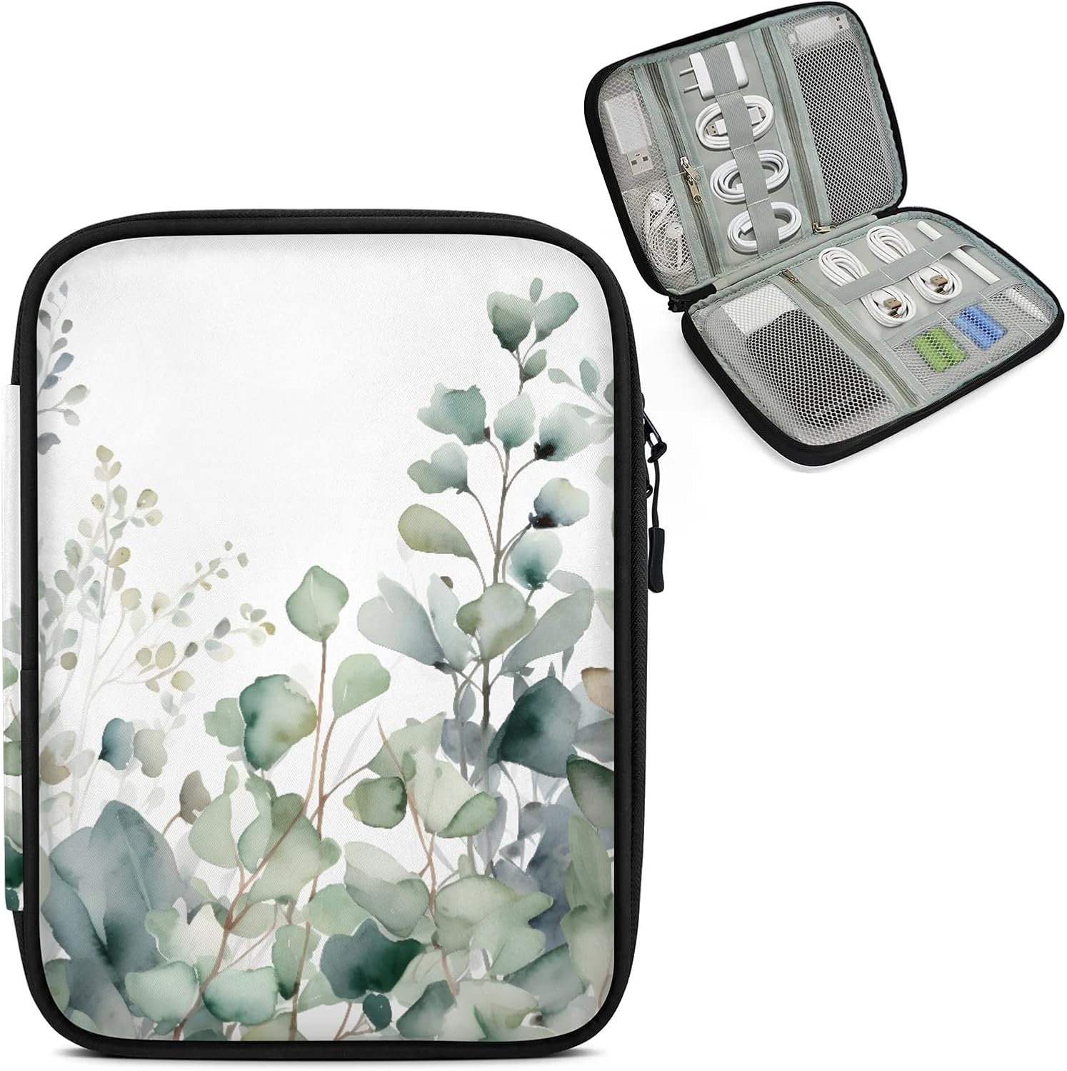 Sage Green Eucalyptus Travel Electronic Organizer Case, Eucalyptus Leaves Tech Organizer Pouch Cord Storage Bag for Phone, Cable, Charger, Accessories
