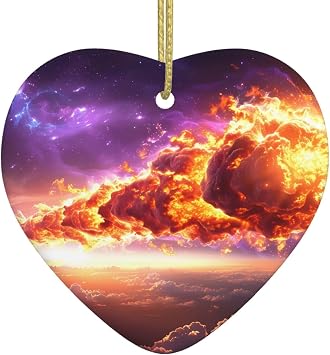 Christmas Tree Ceramic Hanging Love Ornament HJFCZH Comet in Space Printed with Perforated and Gold-Plated Metal Cord