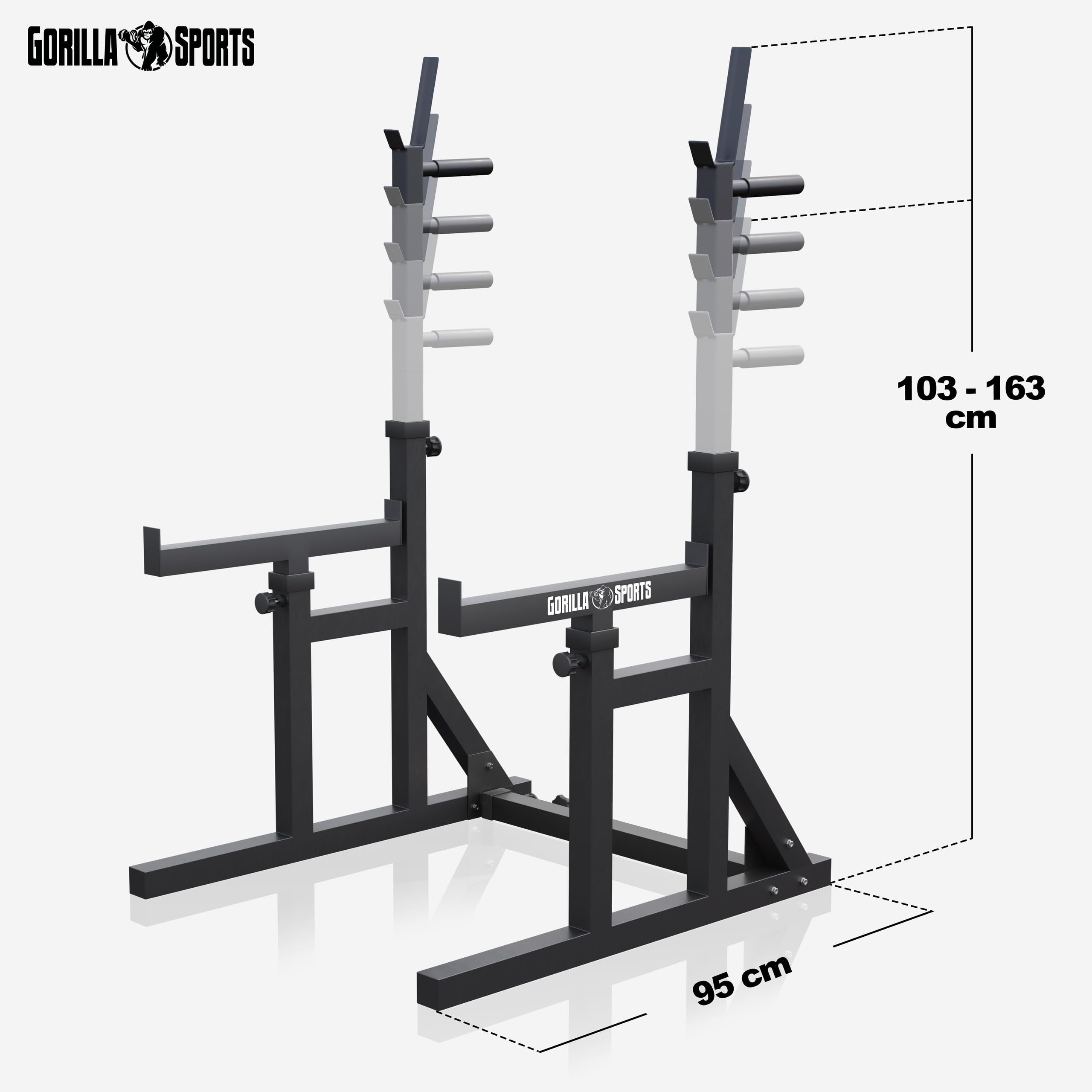 GORILLA SPORTS® Rack da Squat - Regolabile in Larghezza e Altezza, con Maniglie per Immersione, Carico Massimo a 300 kg - Bilanciere, Supporti, Allenamento
