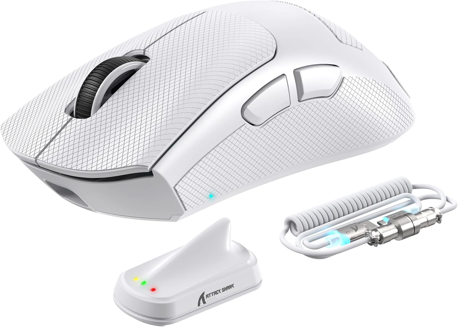 ATTACK SHARK V8 Wireless Gaming Mouse, 59g Lightweight BT/2.4G Wireless/Wired Mouse, PixArt PAW3950MAX Gaming Sensor, 8K Polling,42000 DPI,Coiled Cable,Tape,Office Mice for PC/Win/Mac(White)