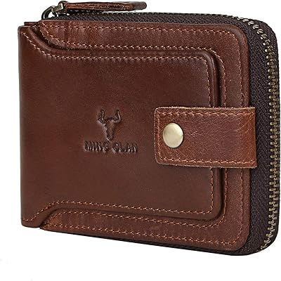 Zipper Wallet Men RFID Blocking Leather Bifold Wallets For Men - Flap ID Window Zip Coin Pocket Mens Zipper Wallets - Big Capacity Credit Card Travel Wallet (Brown)