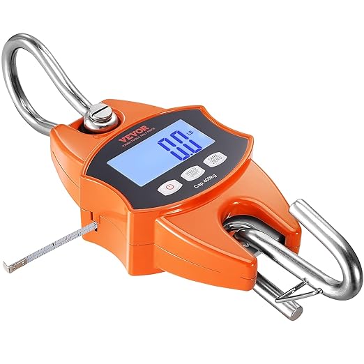 VEVOR Digital Crane Scale, 880 lbs/400 kg, Industrial Heavy Duty Hanging Scale with Cast Aluminum Case & LCD Screen, Handheld Mini Crane with Hooks for Farm, Hunting, Fishing, Outdoor, Garage (Orange)