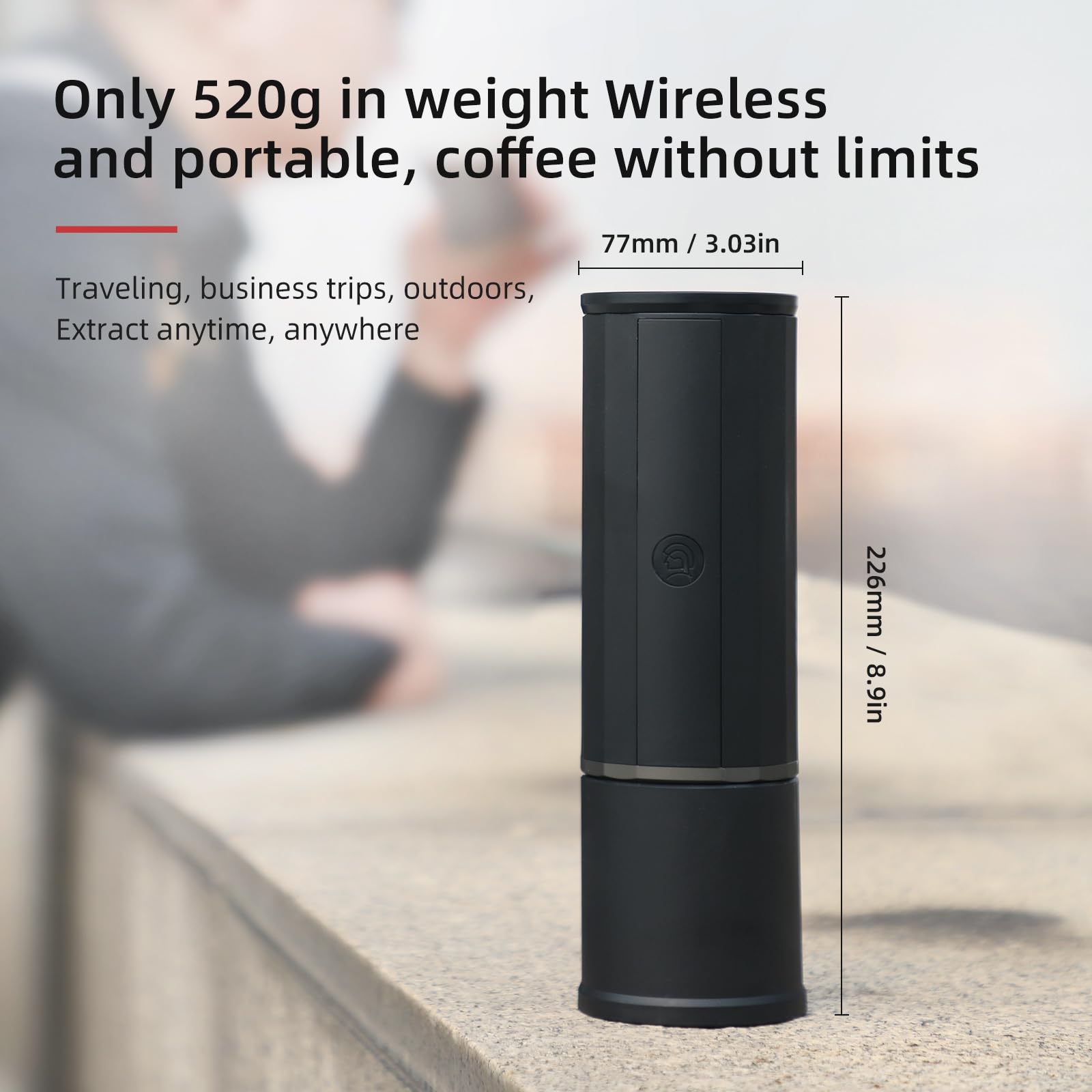Cafetera portátil de 15 bares, mini cafetera USB-C y cargador de coche, cafetera espresso ligera, color negro
