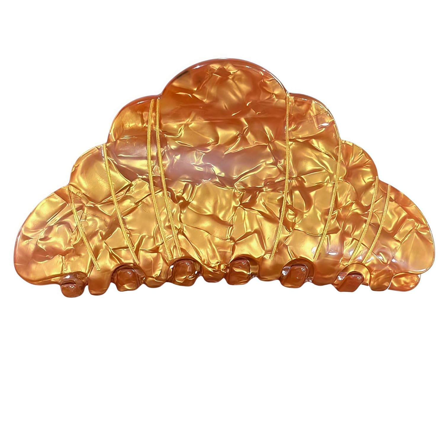 3.4''Acetate Croissant Hair Claw Clip for Women, Large Bread French Medium Jaw Clip Yellow Kawaii, Vintage Gold Food Hair Claw for Thick Hair, Unique Funky Accessories Amber Tortoise