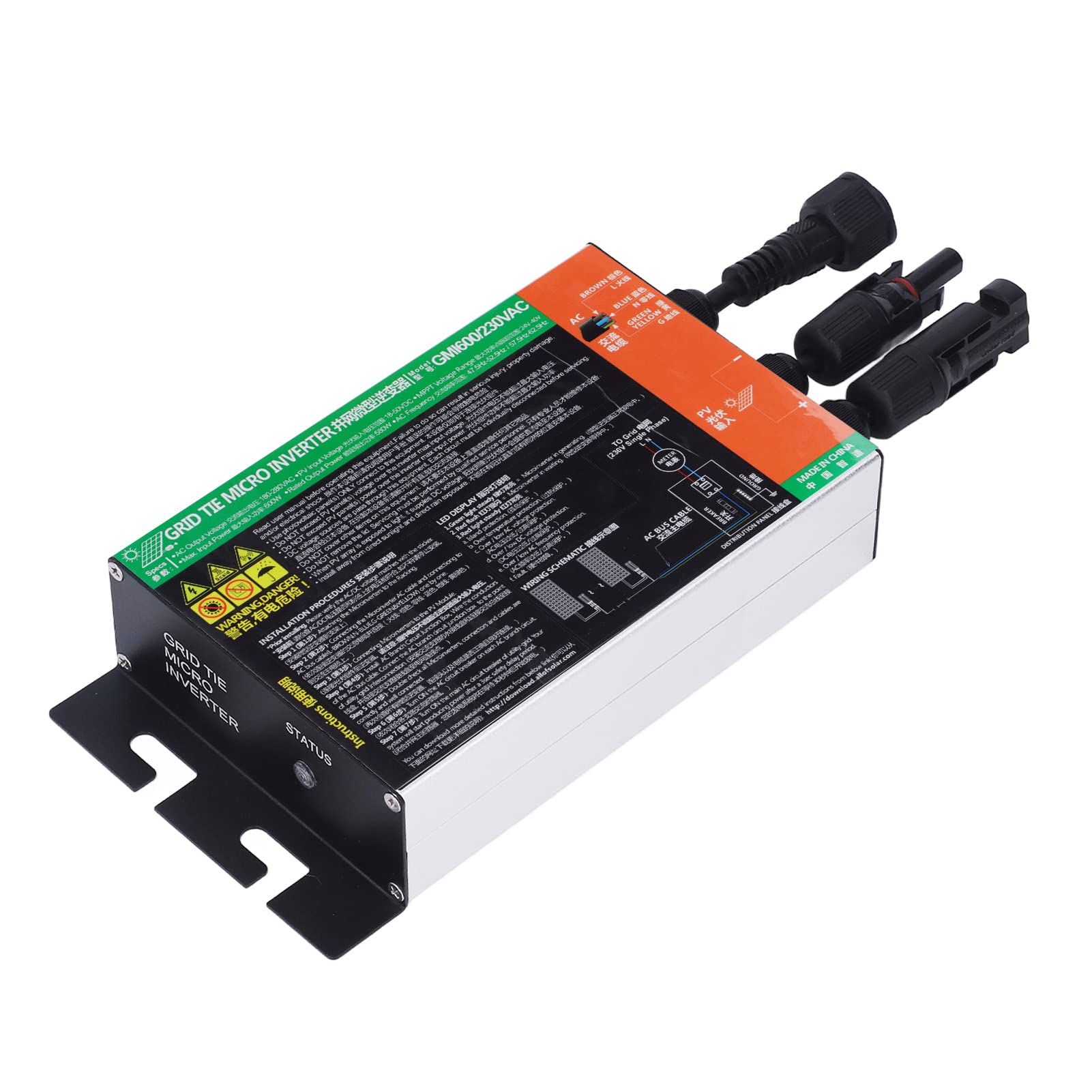 Micro Inverter a Griglia Convertitore a Onda Sinusoidale Pura Ad Alta Efficienza per Sistemi di Energia Solare Lega di Alluminio 1 unità (600W)