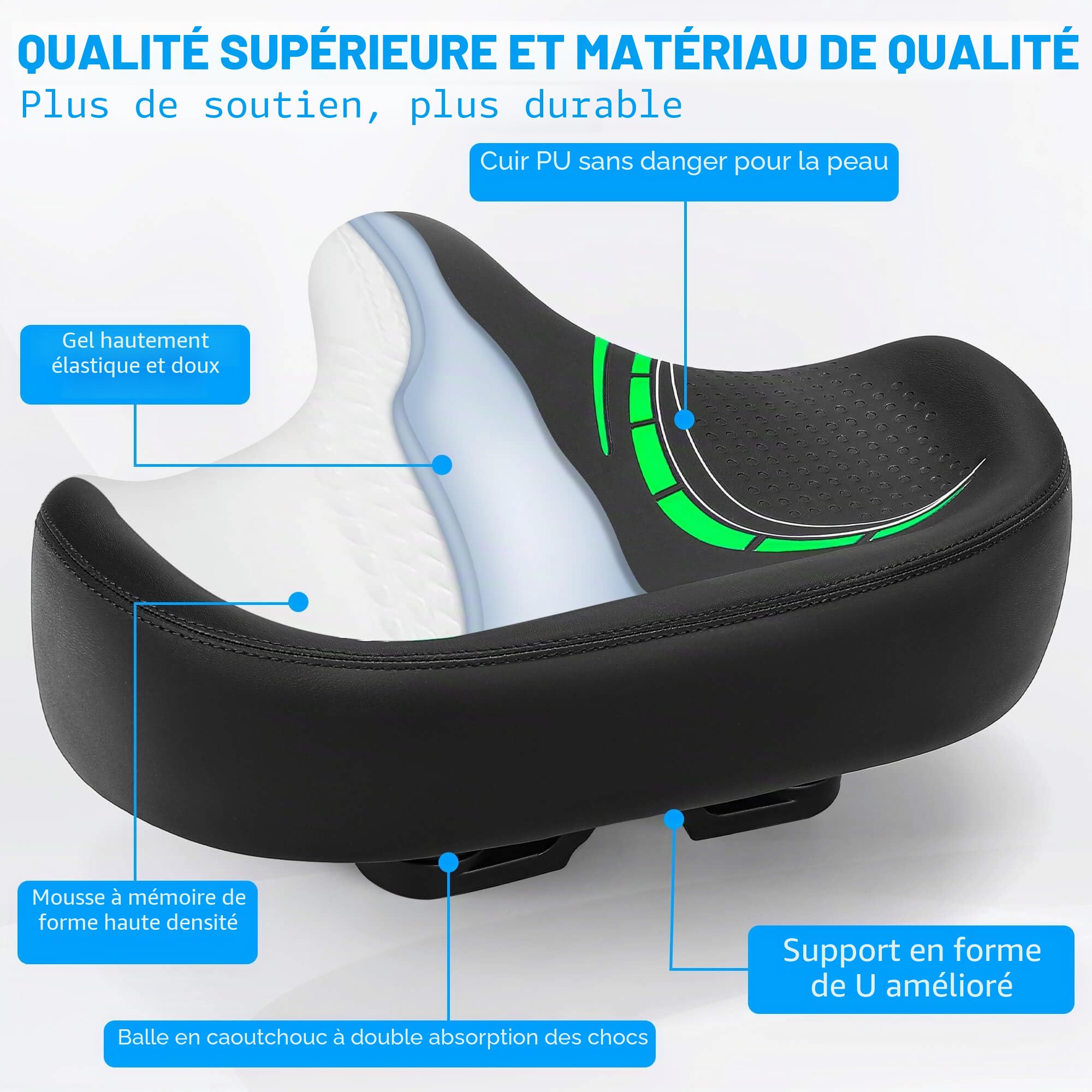 CDYWD Selle de Velo Ultra Confortable, Extra Large, Rembourrage Doux, avec Suspension, Homme Femme Selle Bike Life, Homme et Femme Selle de Vélo Ergonomique Anti Douleur