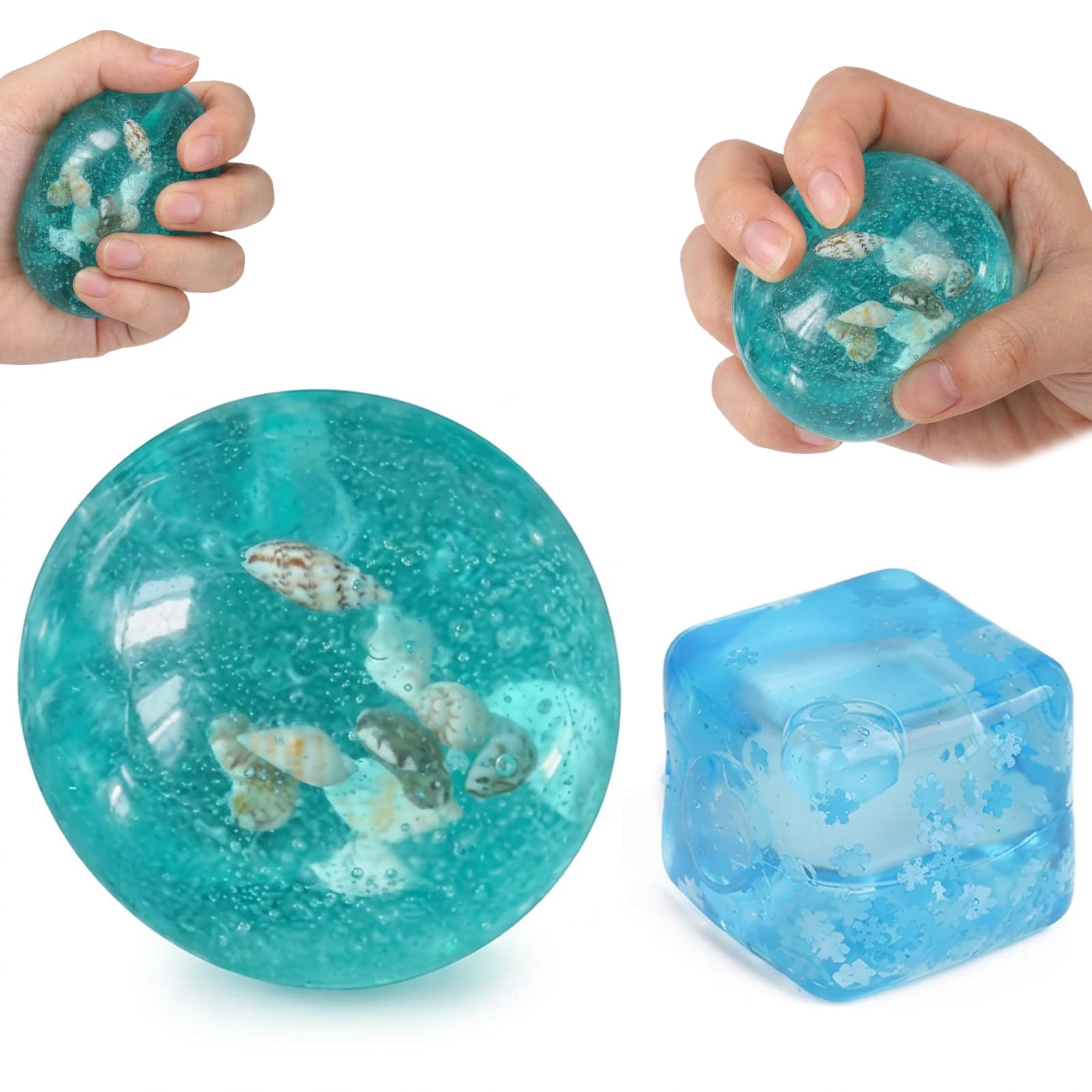 GETFACAI Coconut Oil Squishy and Cube Squishy Set, Slow Rise Objects for Office and Study Use, Portable Fidget Items with Ocean Ball and Star Cube Design,Exquisite Blue Exterior Design