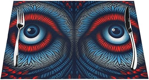 Miniatura 7 de 6 PCS PVC Placemats Set Place Mats Blue and red Eyes Non-Slip Weave Place Mats 12" x 18" Farmhouse Table Mat Set for Family Dinners Wedding Parties
