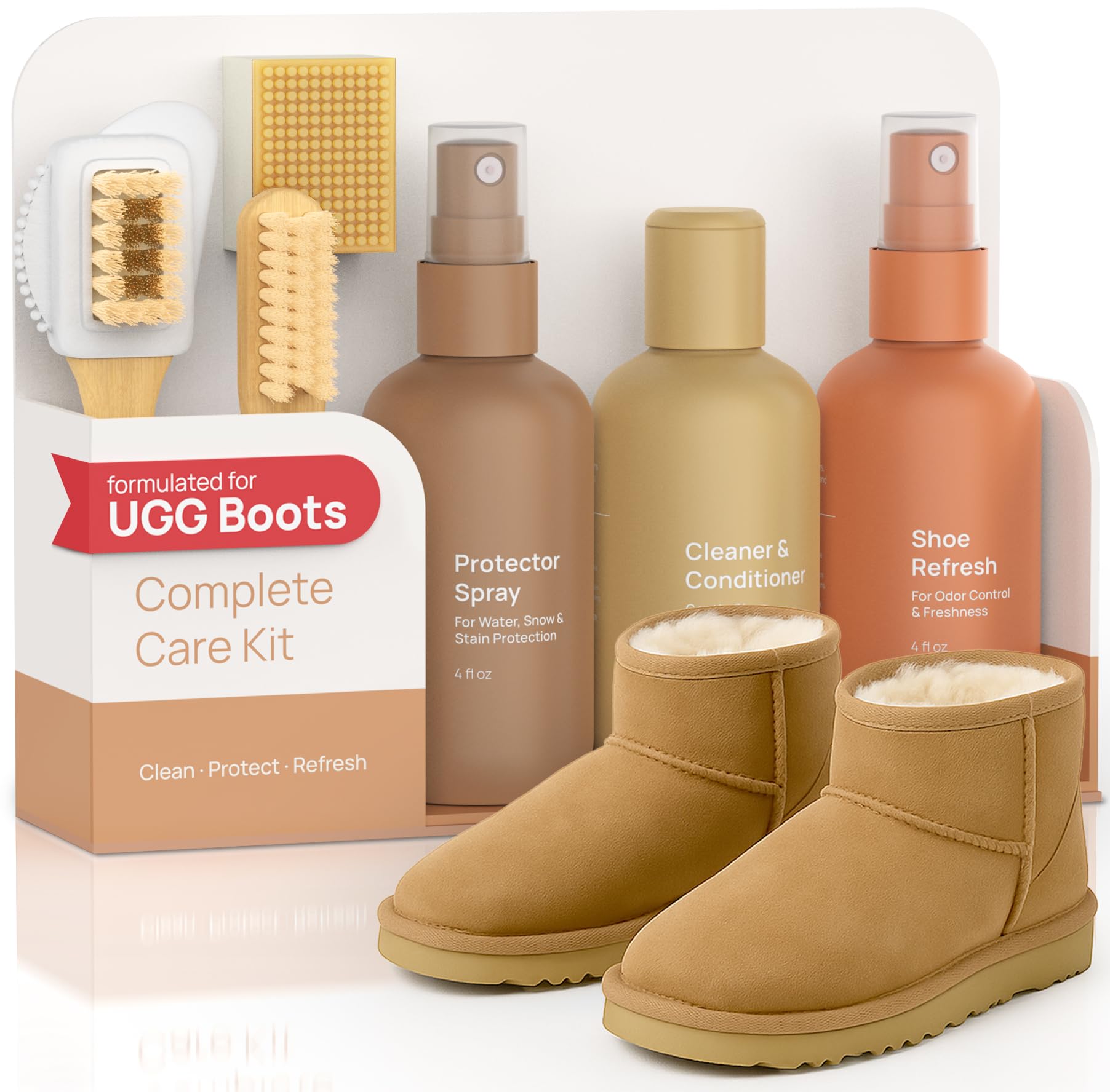 Suede Sheepskin Cleaning Kit Compatible with UGG Footwear - Gentle Cleaner and Conditioner Protector Spray Odor Remover Suede