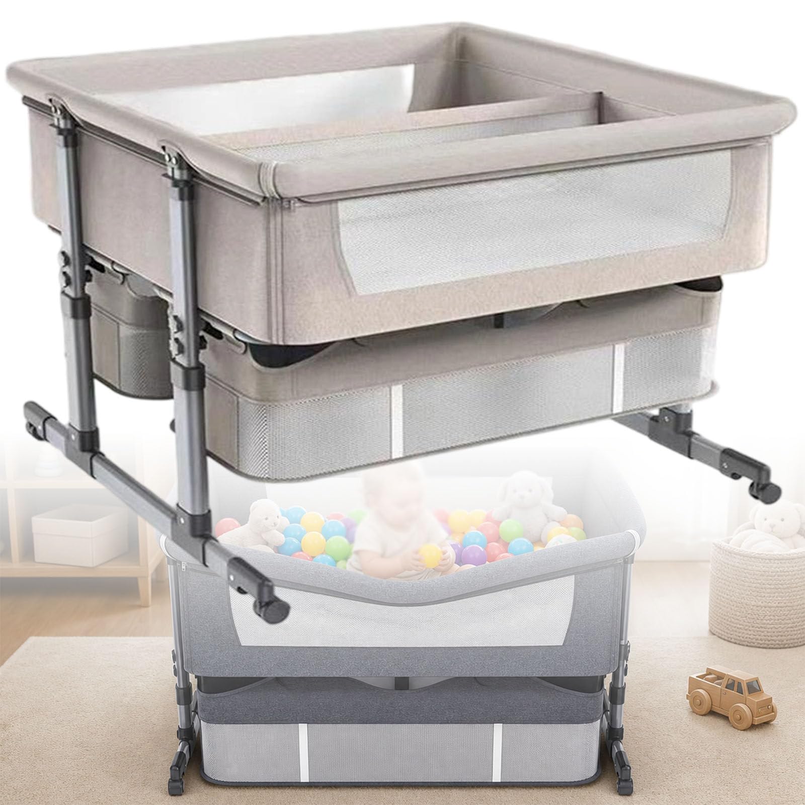 Cuna De Ajustabl, Compartimento De Almacenamiento Beige-Upgrade