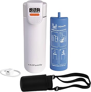 4AllFamily Nomad Big PRO Insulin Cooler Travel Case 52H Medication Cooler for Travel with Digital Temperature Display Insulin Pen Cold Case with Medicine Bag & Reusable Big Blue Thermo - White