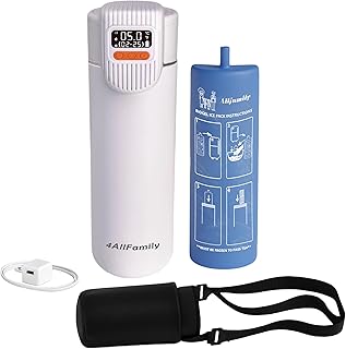 4AllFamily Nomad Big PRO Insulin Cooler Travel Case – 52H Medication Cooler for Travel with Digital Temperature Display – Insulin Pen Cold Case with Medicine Bag & Reusable Big Blue Thermo - White