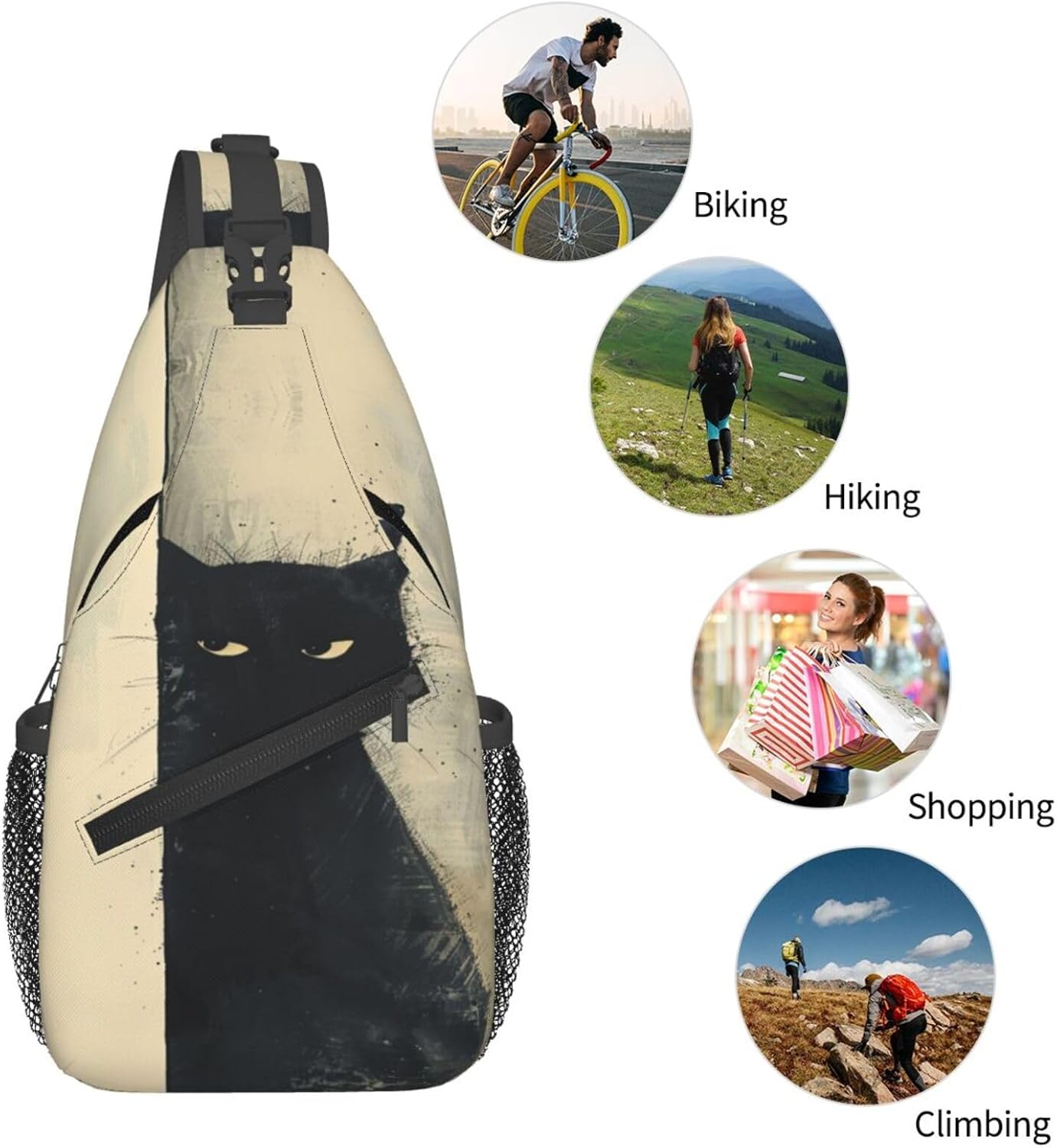 SUPLUCHOM Sling Bag Cat Vintage Hiking Daypack Crossbody Shoulder Backpack Travel Chest Pack for Men Women Over 12 Years Old - Image 6