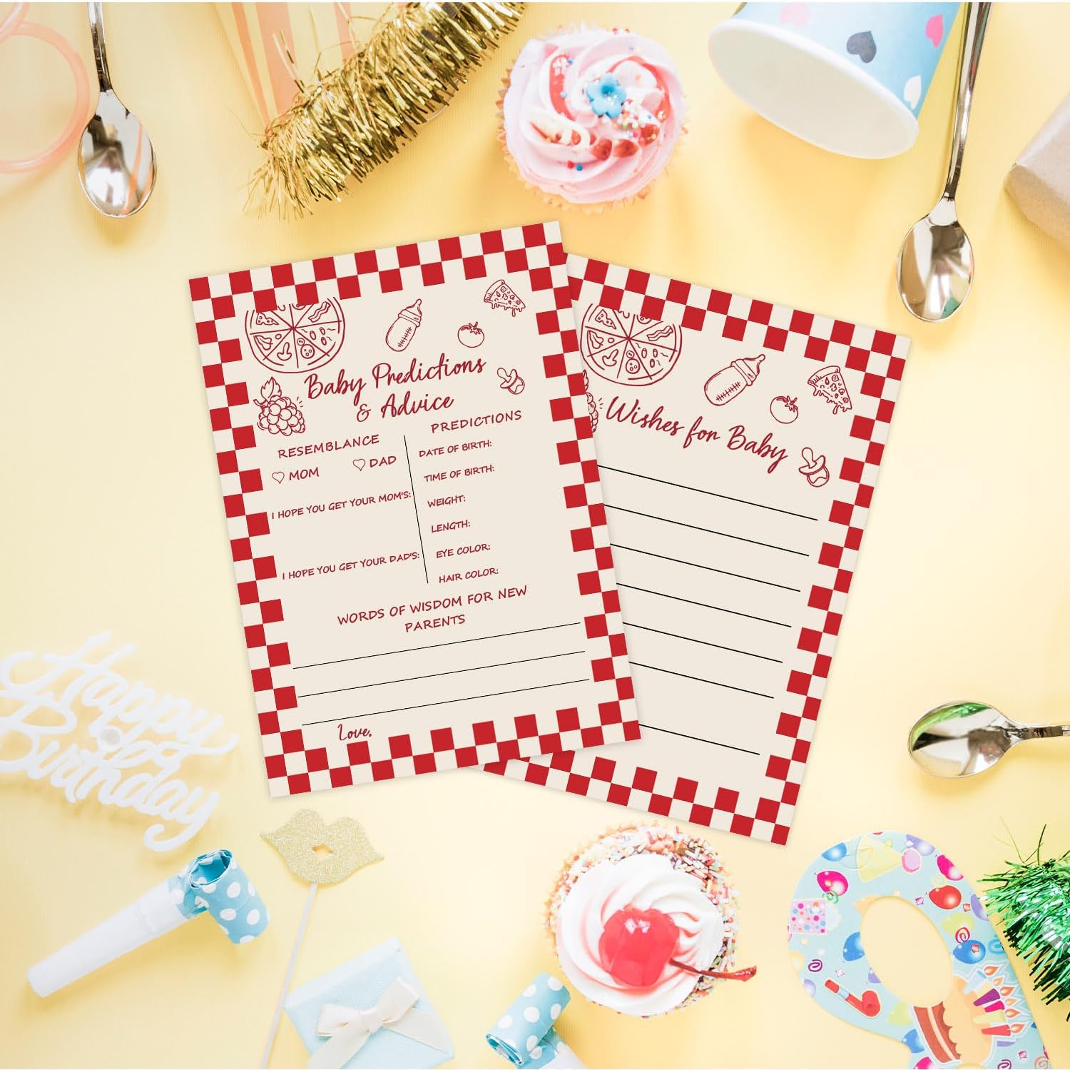 Italian Pizza Baby Shower Games 30 Pcs, Pizza Predictions & Advice Cards for New Parents to Be, Fun Shower Activity for Guests to Share Wishes and Advice, Pizza Lover’s Baby Shower Games,5 x 7 Inch image 5