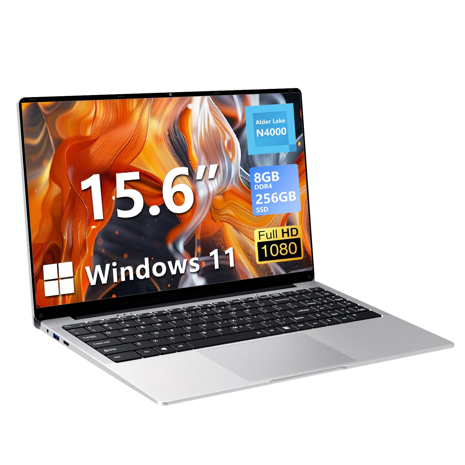 Wexultor PC Portatile 15,6 pollici, Notebook Celeron N4000 CPU, Windows 11 Laptop 8GB DDR4 RAM 256GB SSD, PC Portatile da ufficio Schermo IPS FHD 1920 * 1080, TF Card Slot, USB3.0+BT5.0+Mini-HDMI