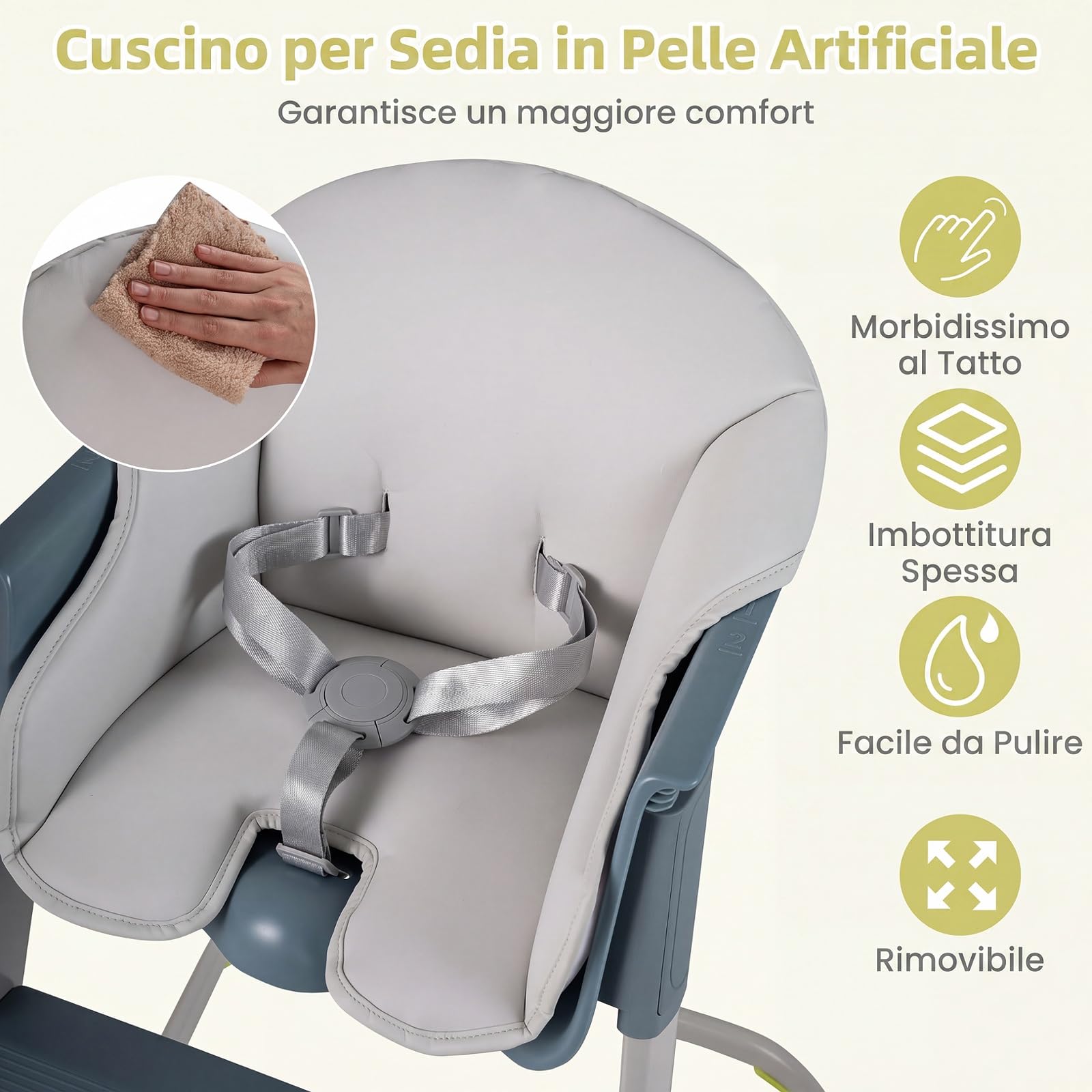 COSTWAY Seggiolone Pappa in PP, Seggiolone Alto per Bambini con Vassoio e Cuscino Rimovibili, Cintura di Sicurezza, Barriera Anticaduta e Poggiapiedi per Neonati 6-36 Mesi