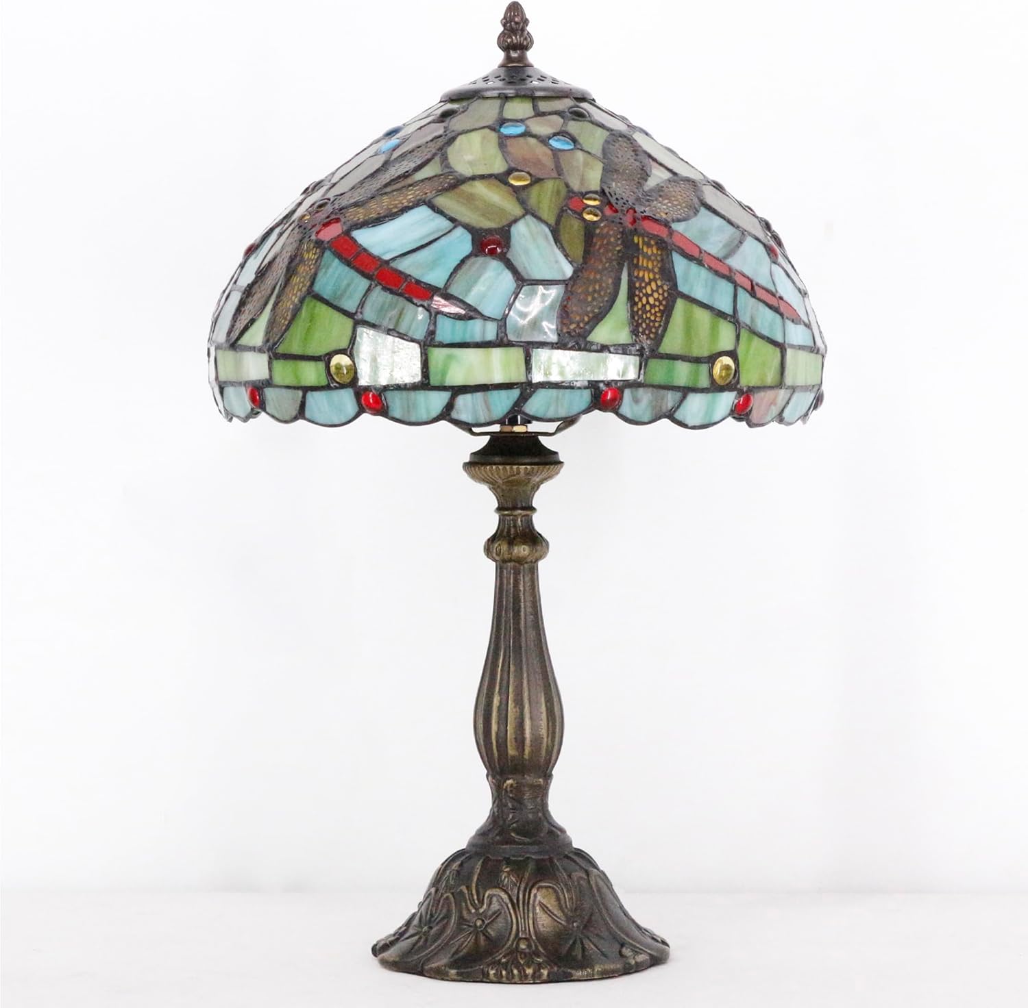 Tiffany Lamp Touch Control Table Lamp Red Stained Glass Desk Lamp 12X12X19 Inches Dragonfly Style Reading Light
