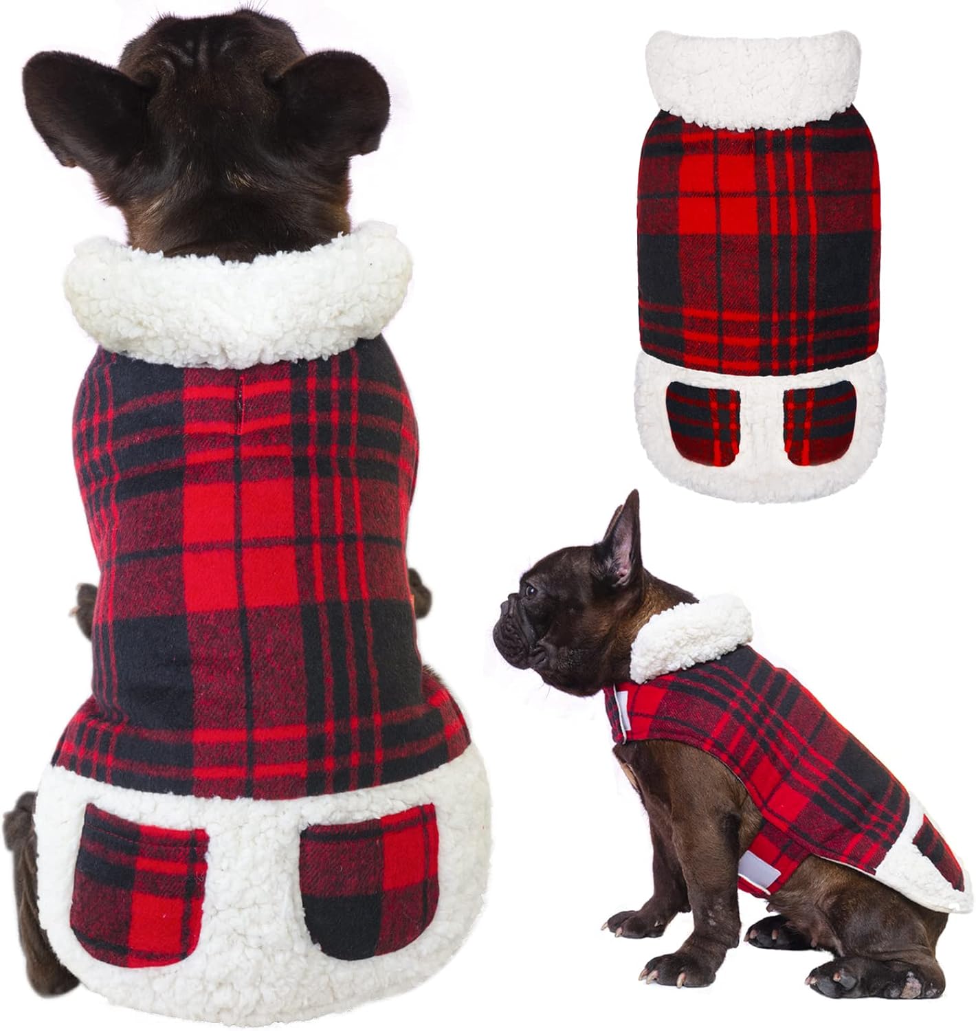 KYEESE Dog Jacket Checked Plaid with Leash Hole for Large Dogs Winter Windproof Soft Lined Dogs Vest Cold Weather Coats with Pocket : Pet Supplies