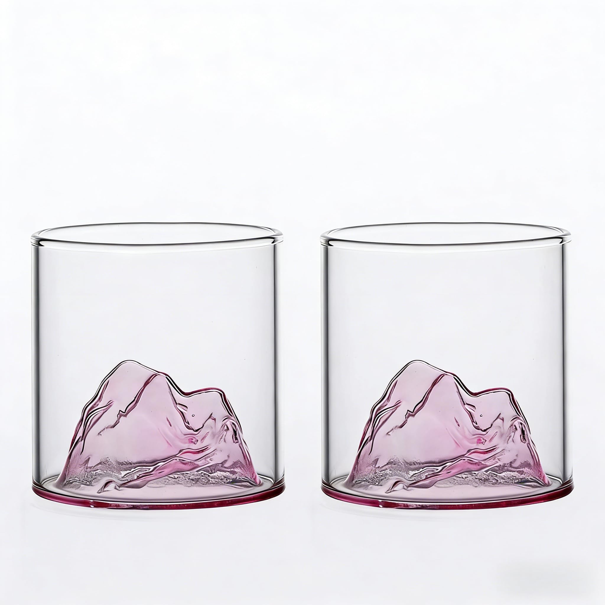 RYHMHA Japanese Fujiyama Whiskey Crystal Glasses 2 Pcs Set, 12 oz Glasses for Whiskey, Cognac, Scotch, Cocktail, Rum, Beer (Pink Mountain)
