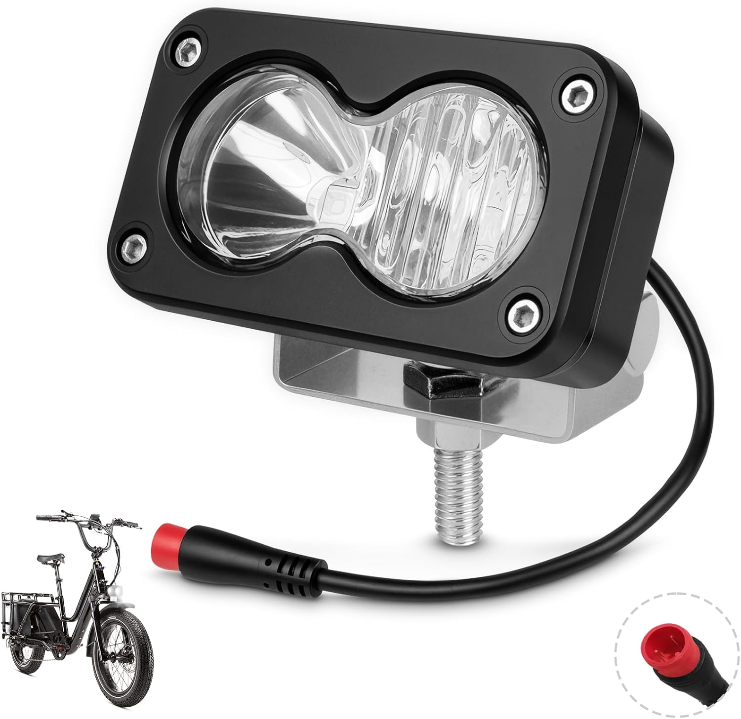 Ebike Light, Clear White 6000-6500K Spot Floodlight 20W Ebike Headlight - 2Pin Compatible for Rad Power Bikes RadRunner RadMini RadRover RadExpand Vamoose Mammoth