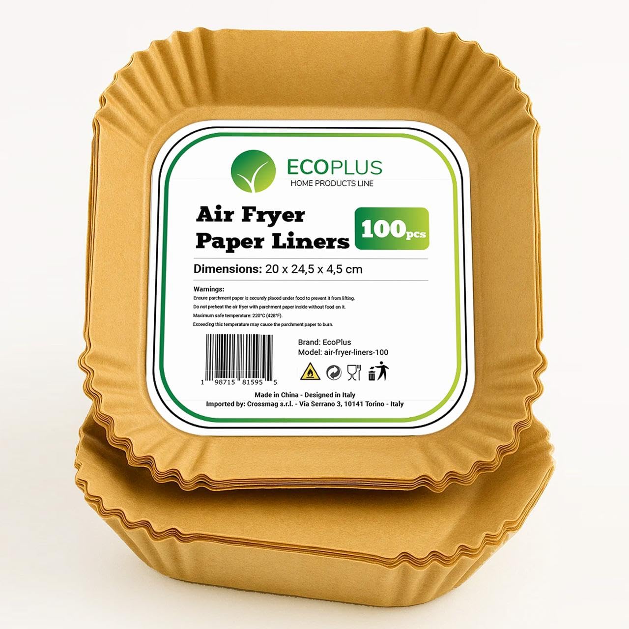 ECOPLUS Quadratisches Backpapier BPA-frei, 20 cm x 20 cm - Gesundes Kochen für Luftfritteuse - Kompatibel mit allen Mode