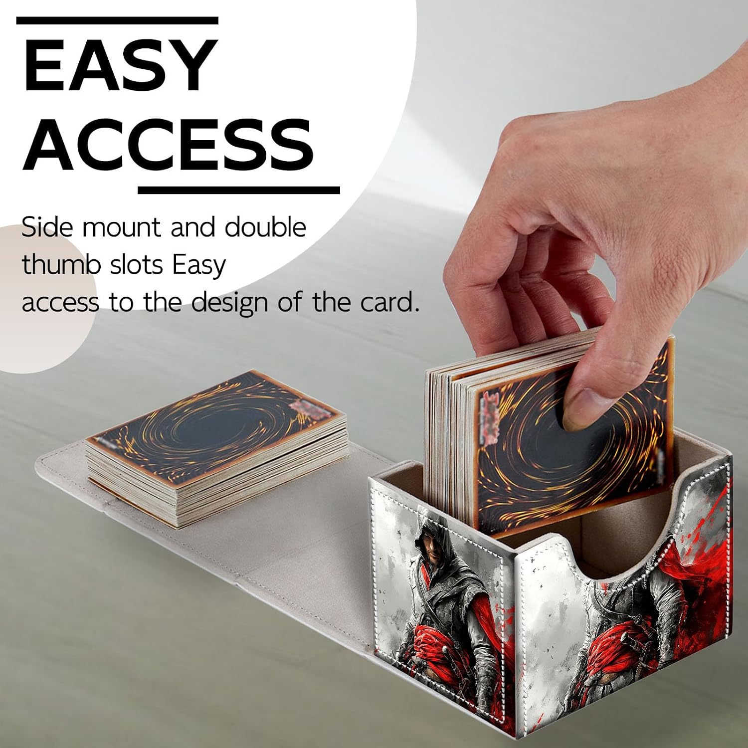 Trading Card Storage Box, Holds 100+ for MTG Cards, PU Leather with Magnetic Closure, Hooded Assassin Fantasy Warrior Durable Deck Box for Magic the Gathering, Trading Card Games image 2
