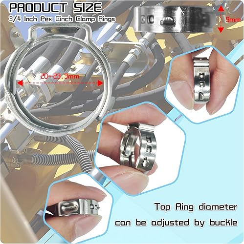 Miniatura 2 de Boltigen Paquete de 100 anillos de abrazadera PEX de 34 pulgadas, abrazaderas de acero inoxidable, anillos de abrazadera Pex de 34 pulgadas,