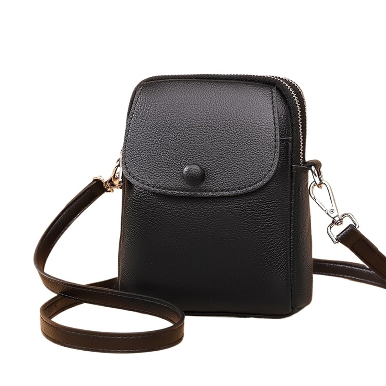 Sac messager à plusieurs couches en cuir noir avec poches pour téléphone portable