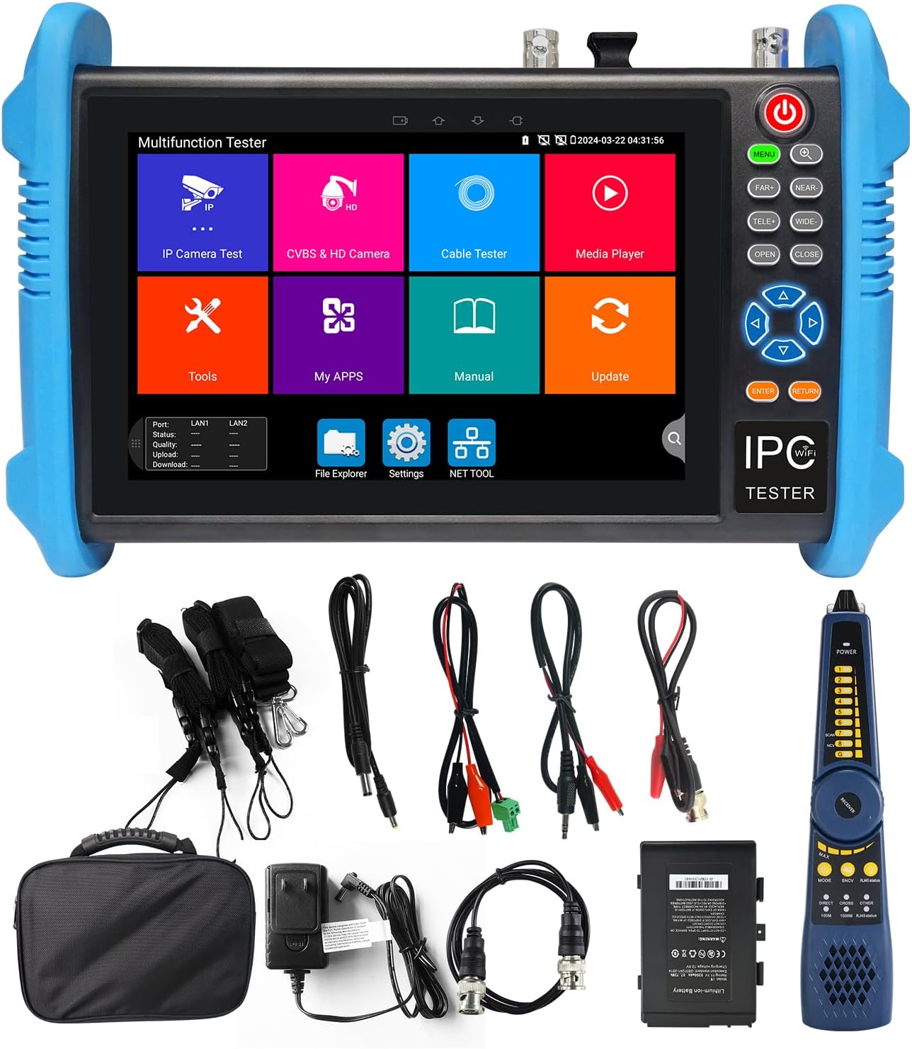 Upgraded 8K IP Camera Tester, 7-Inch Touchscreen CCTV 8MP TVI CVI AHD CVBS Cable Tracer RJ45 TDR Test PoE Network Tools RS485 WiFi HDMI VGA (IPC-9800CADH Pro)
