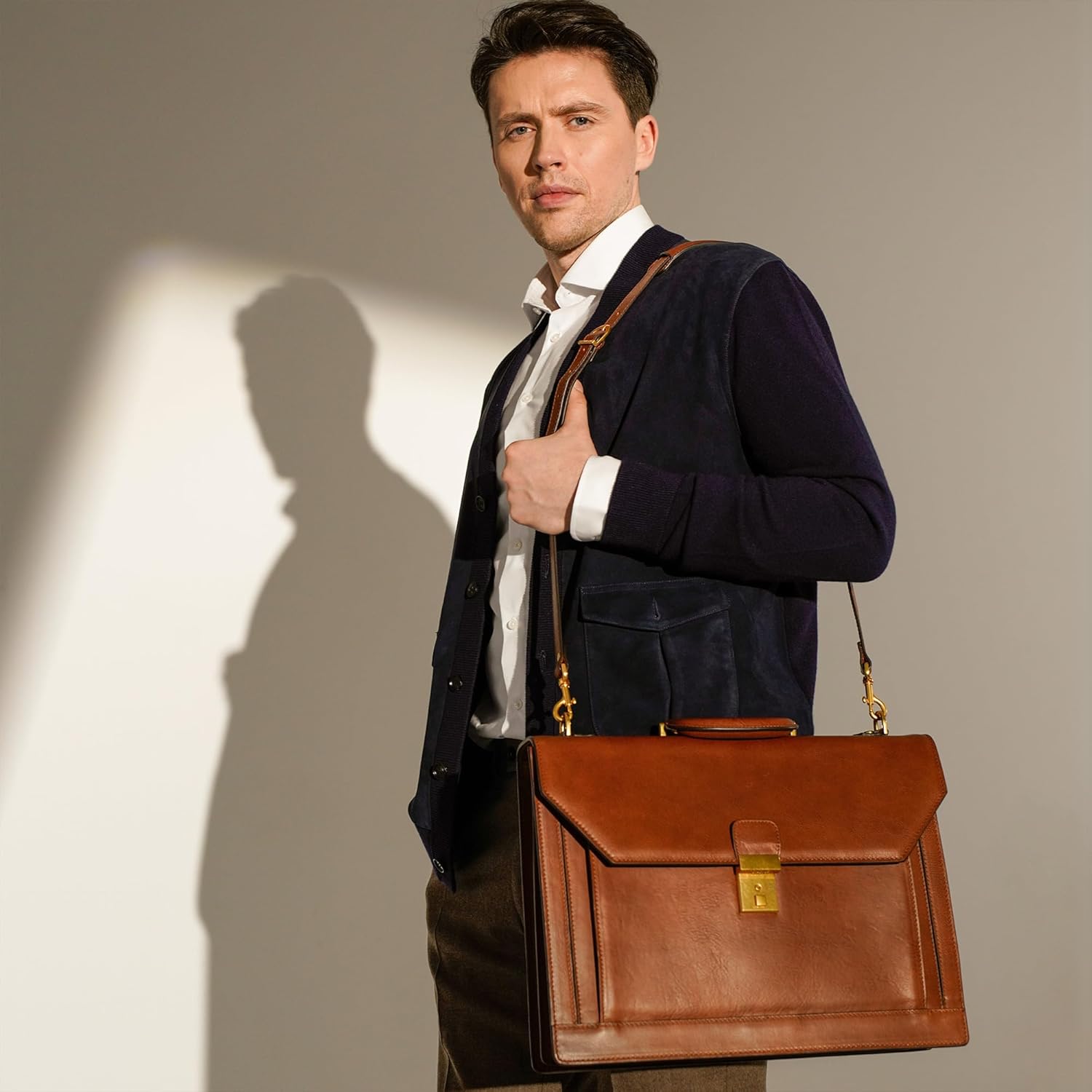 Time Resistance Leather Briefcase - Italian Handmade Laptop Bag - Work Bag for Men and Women - Attache - Computer Bag - Image 3