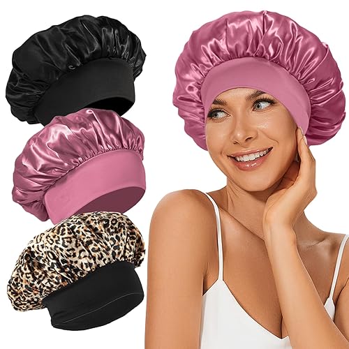 Miniatura 28 de 4 gorros de satén de seda, gorro de pelo para dormir, banda ancha elástica de seda para dormir, suave y transpirable Negro -,Negro&azul,Negro