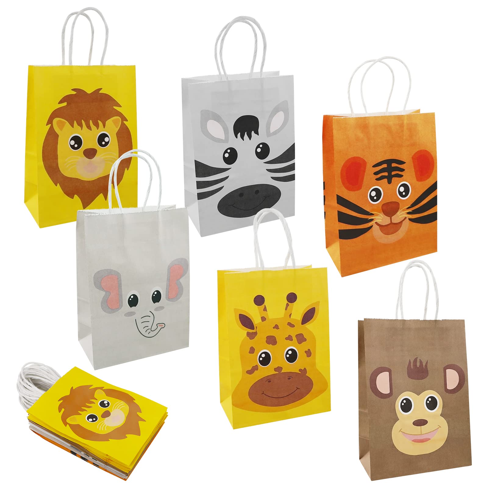 18pcs Paper Anial Party Bags With Handles, 21x15x8c Gift Bags Kraft