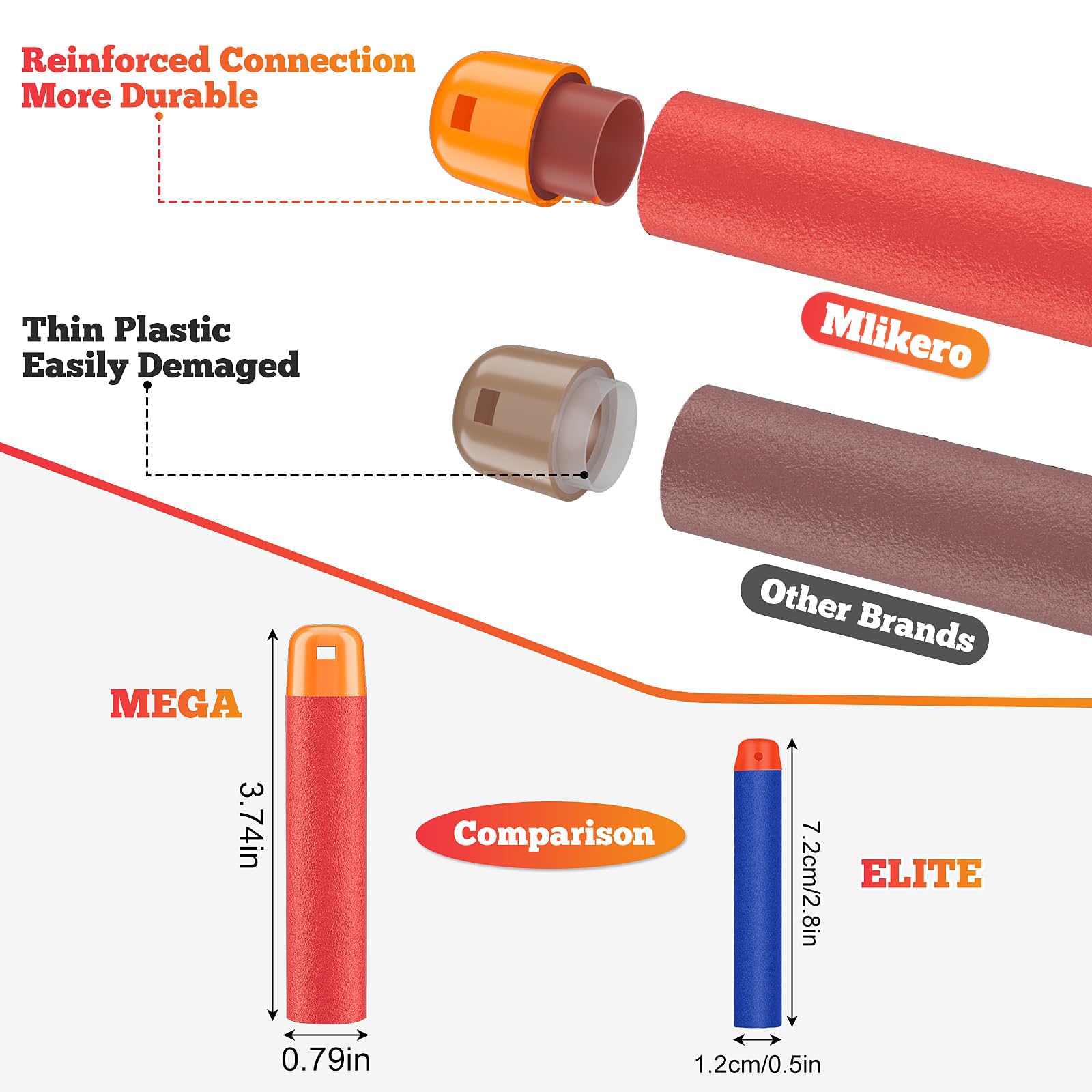 Mega Darts ricariche per Mega Guns, 120 freccette in schiuma rosse (9,5 x 2 cm)