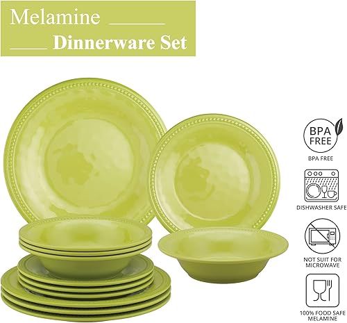 Miniatura 4 de UP ware - Juego de vajilla de melamina con cuentas de 12 piezas, juego de platos para exteriores, juegos de platos y cuencos, servicio para 4, color