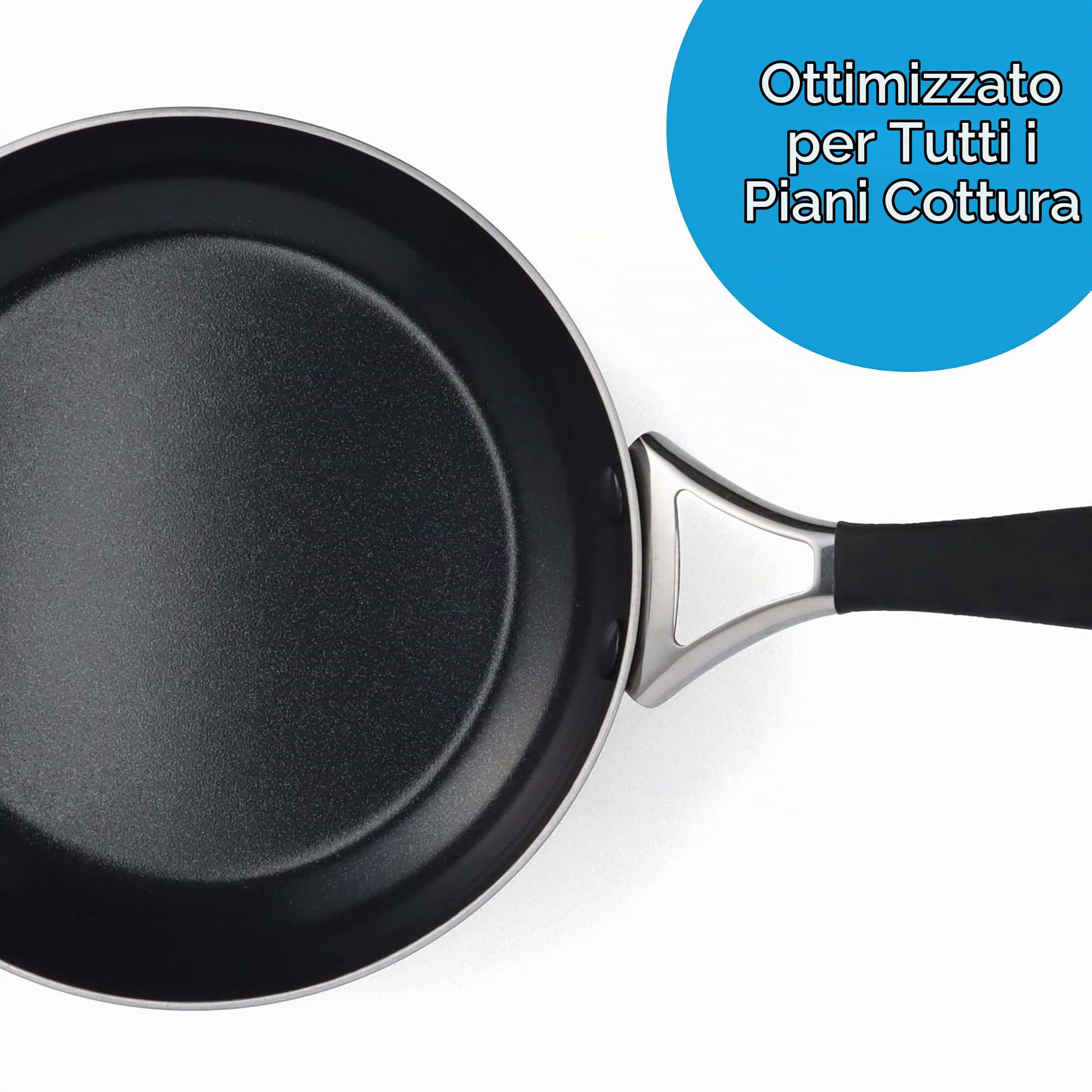 BK Intelligence Padella in Acciaio Inox con Rivestimento Antiaderente in Ceramica Senza PFAS, 28 cm, Induzione, Maniglia Fredda, Lavabile in Lavastoviglie, Sicuro al Forno, Argento e Nero