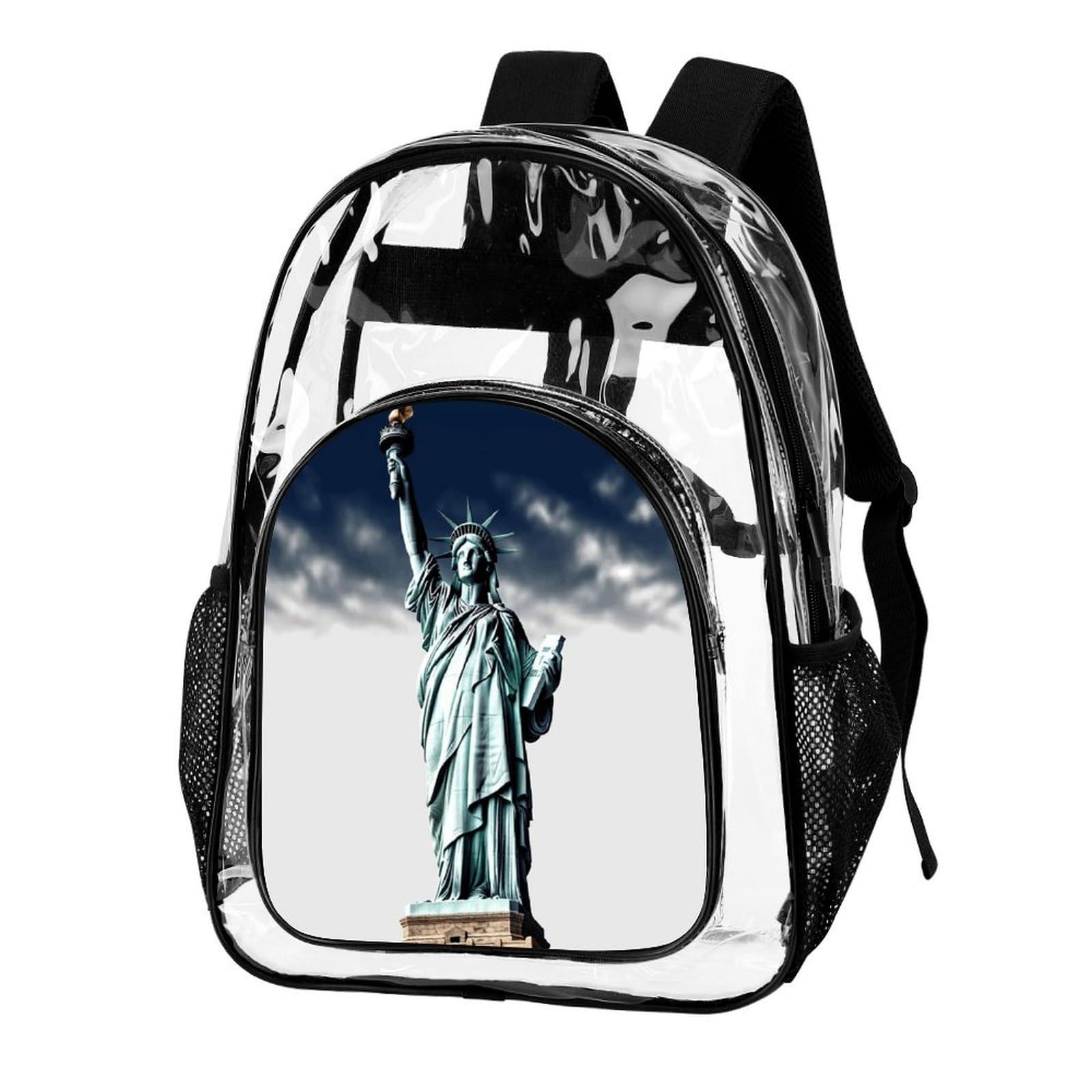 Transparenter Rucksack mit Freiheitsstatue, groß, transparent, PVC, Büchertasche für Sicherheit, Arbeit, Reisen, Stadion
