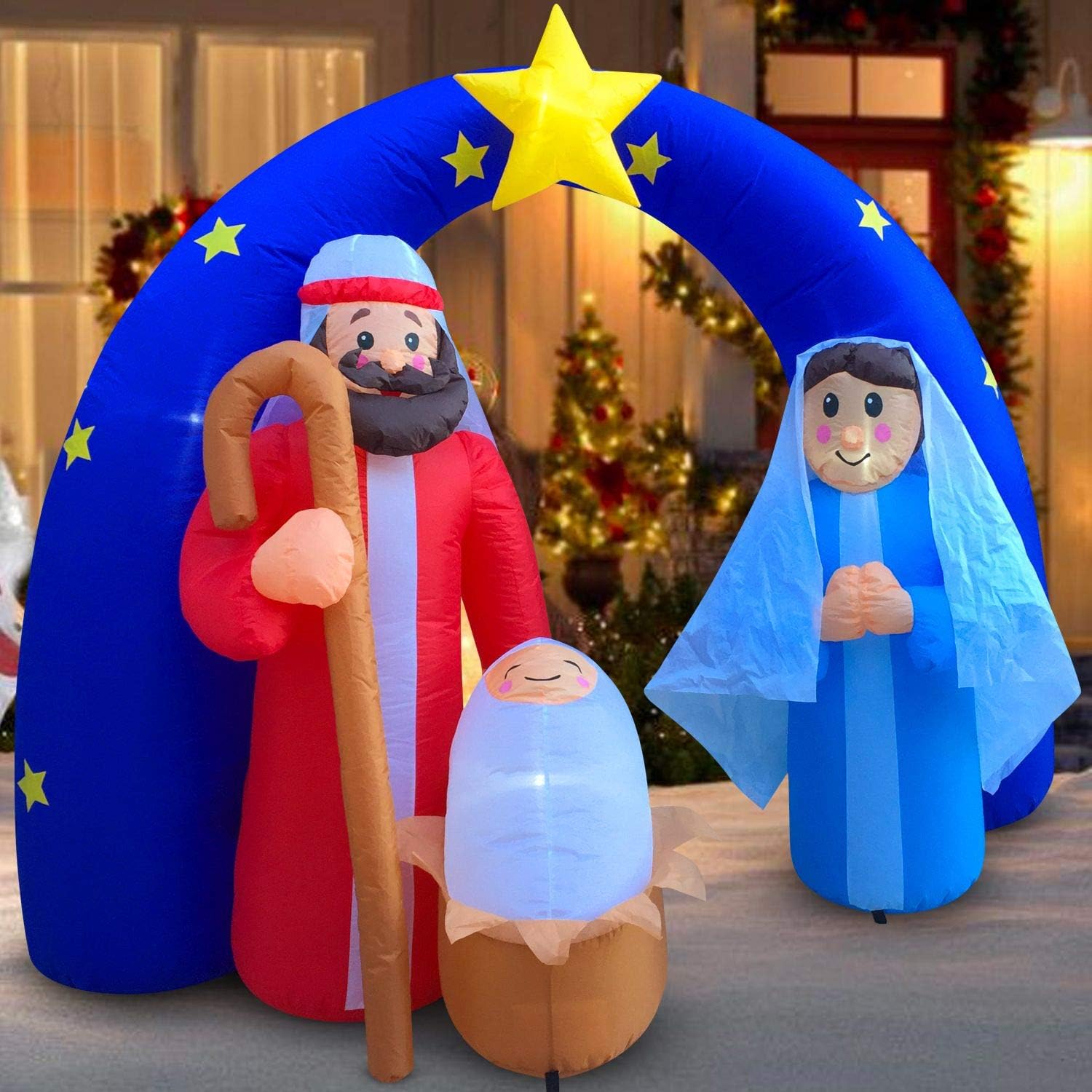 HappyThings! Christmas Inflatables Outdoor Decorations for The Yard Blow Up Nativity Sets Star of Bethlehem Arch w/LED Lights and Blower for The Holidays 5.7x7x3 ft
