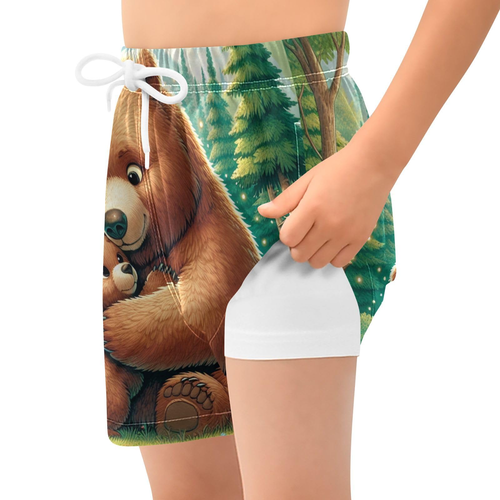 YANENDIE Boy Swim Trunks with Compression Liner Bears Boys Swim Shorts Quick Dry Beach Shorts