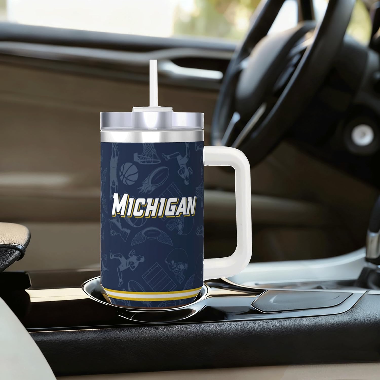 Tumbler 30oz Straight Skinny Portable Handle Car Cups With Anti slip Sleeve Straw Dust Cover,Sports Travel,Stainless Steel Insulated Gifts for Men Women Fans - Image 5