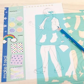 Make It Real Digital Dream Inspired Fashion Sketchbook with Stencils and Stickers for Creativity - Kids Arts and Crafts Colouring Book - Girls Gifts…