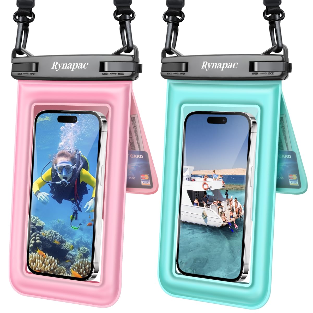 Photo 1 of [Up to 8.5''] Waterproof Phone Pouch Floating 2 Pack, IPX8 Double Space Waterproof Phone Case with Lanyard for iPhone 17 16 15 Pro Max, Galaxy S26 Ultra, Cellphone Dry Bag Beach Cruise Ship Essentials