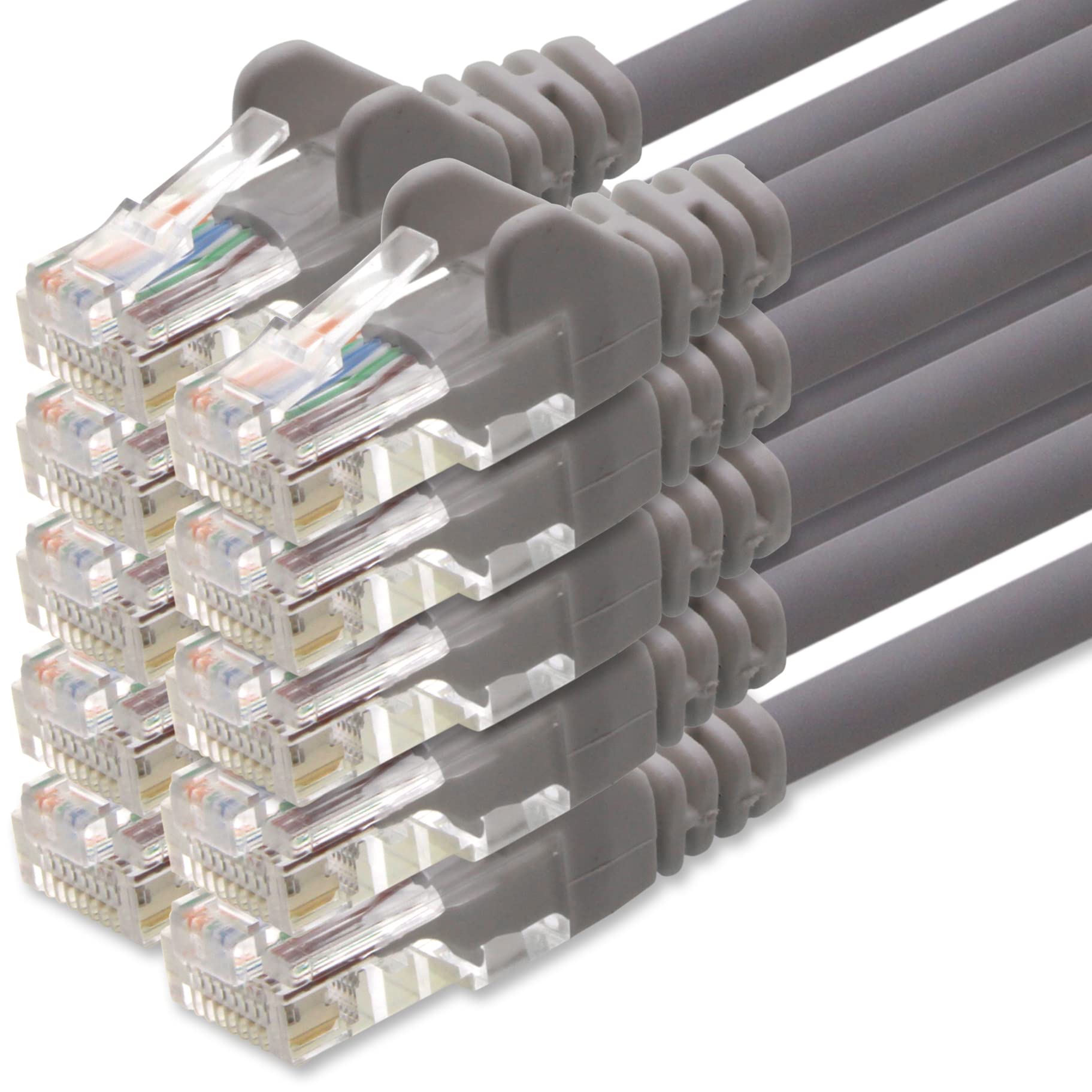 1aTTack.de Netzwerkkabel Cat.6 - grau - 10x - 10m - (Set) - CAT6 Ethernet Kabel Lankabel 1000 Mbits Patchkabel