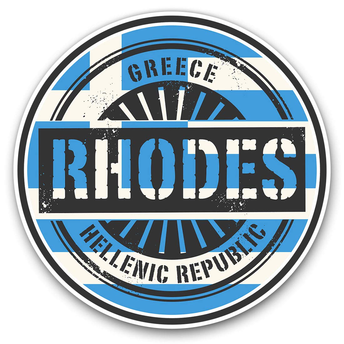 Destination Vinyl Ltd Rhodes Greece Greek Flag Travel 6111 Vinyl Stickers (Set Of 2) 20Cm - Rhodes Greece Greek Flag Travel #6111