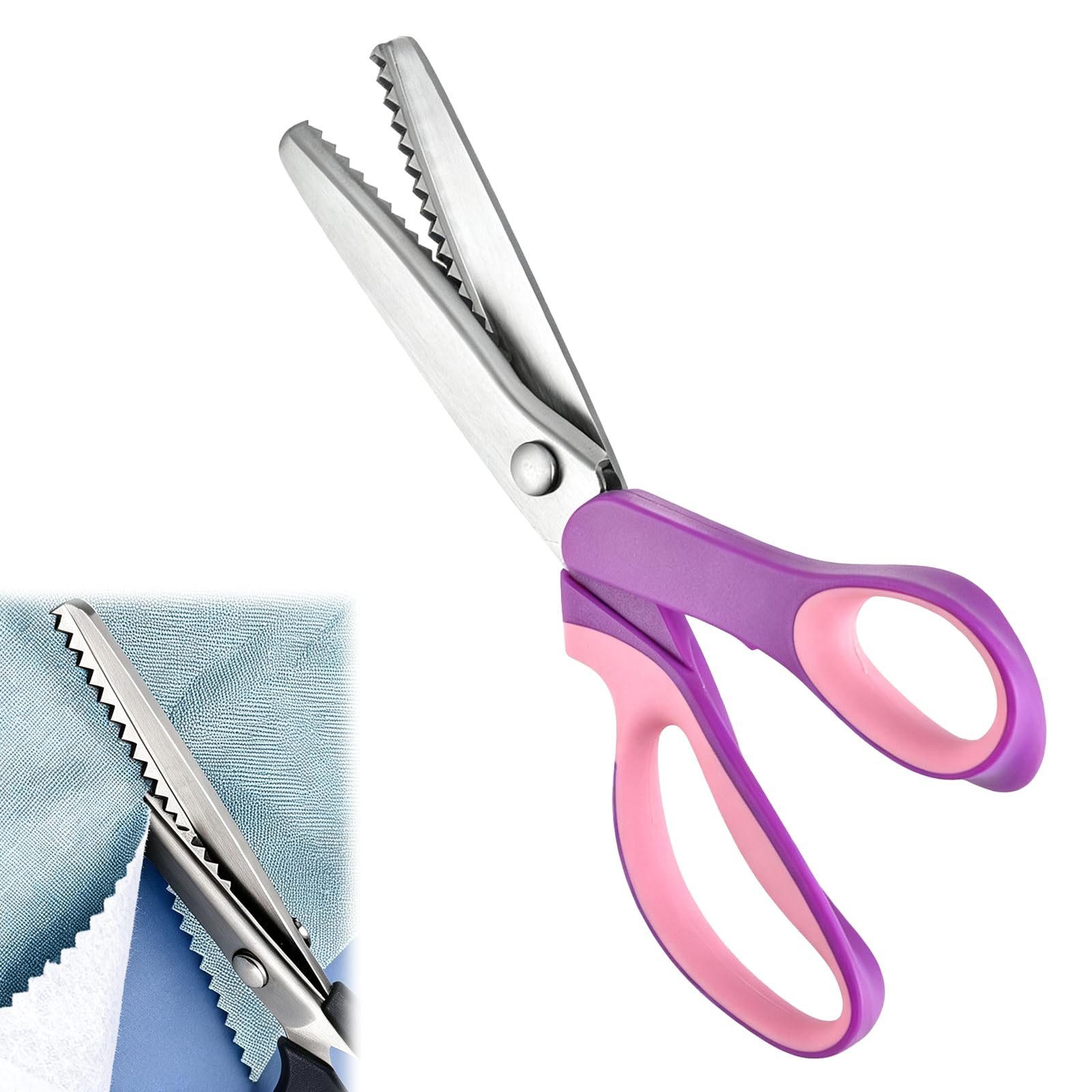 Pinking Shears 9 Inch Stainless Steel Zig Zag Cut Sewing Scissors, Professional Dressmaking Fabric Shears with Comfort Grips, No-Fray Wavy Blade for Crafts & Patterned Paper Cutting，Y